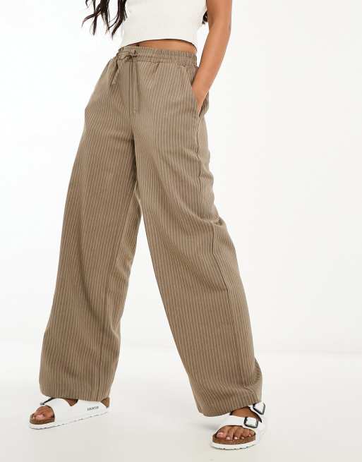 ASOS DESIGN pull on trouser in taupe stripe ASOS