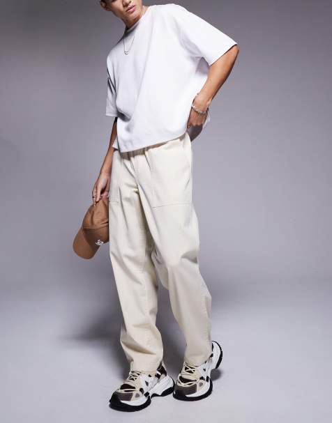 ASOS DESIGN pull on trouser with carpenter detailing in beige - view 1