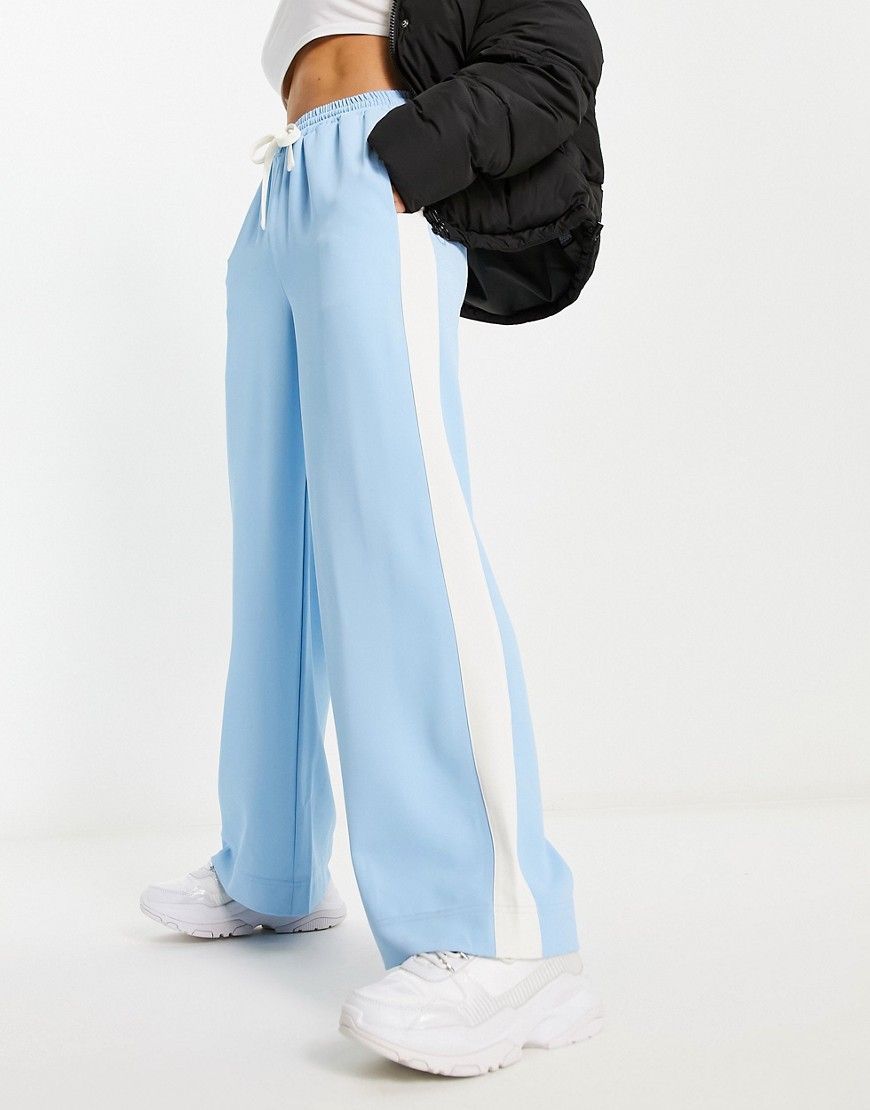 ASOS DESIGN pull on trouser with contrast panel in blue