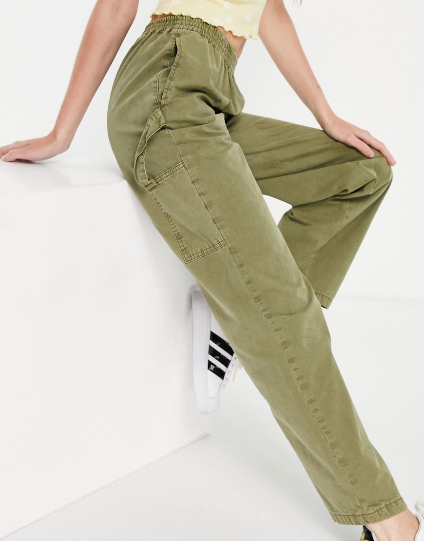 Asos Design Pull On Trouser With Hammer Loop In Khaki-Green
