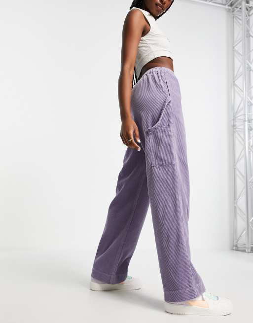 ASOS DESIGN pull on trouser with hammer loop in lilac cord