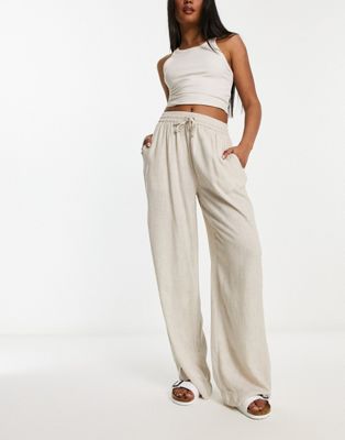ASOS DESIGN pull on trouser with linen in natural