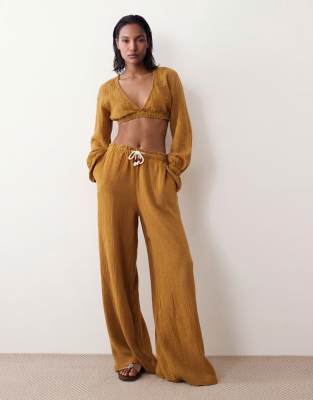 ASOS DESIGN pull on trousers co-ord in cheesecloth with rope tie in olive