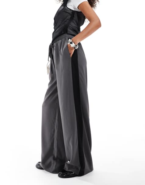 ASOS DESIGN pull on trousers with contrast panel in charcoal - view 1