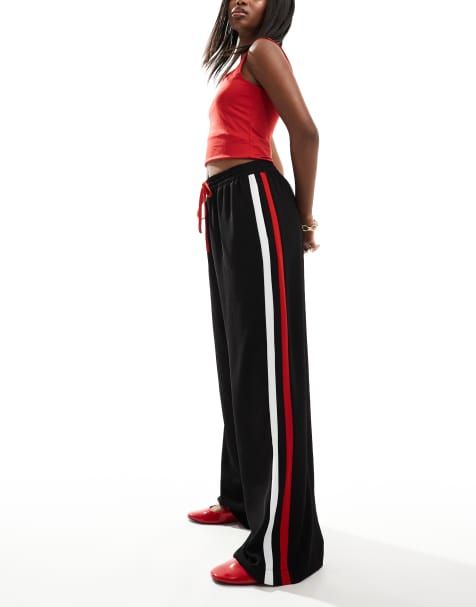 ASOS DESIGN pull on trousers with double contrast panel detail in black 