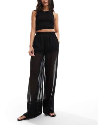 ASOS DESIGN pull on trousers with sheer overlay in black