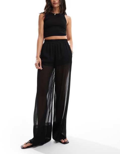 ASOS DESIGN pull on trousers with sheer overlay in black  - view 1
