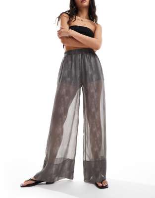 ASOS DESIGN pull on trousers with sheer overlay in smoke print-Multi