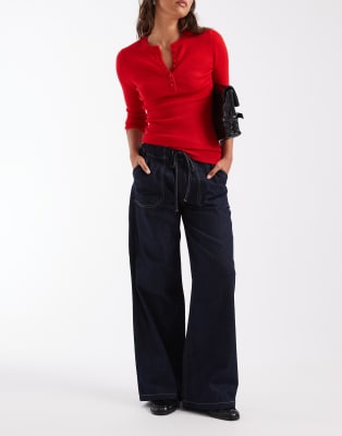 Asos Design Pull On Utility Wide Leg Jean In Red