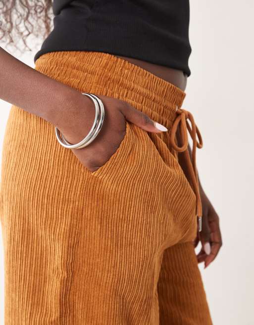 ASOS DESIGN pull on waist wide leg cord pants in camel, 4 of 5