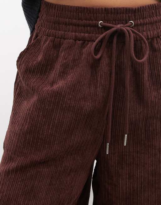 ASOS DESIGN pull on waist wide leg cord trousers in dark chocolate, 5 of 5