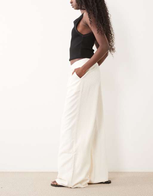 ASOS DESIGN pull on waist wide leg cord trousers in eggnog, 2 of 5
