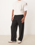 [ASOS DESIGN] ASOS DESIGN pull on wide leg ankle grazer suit pants in black S BLACK