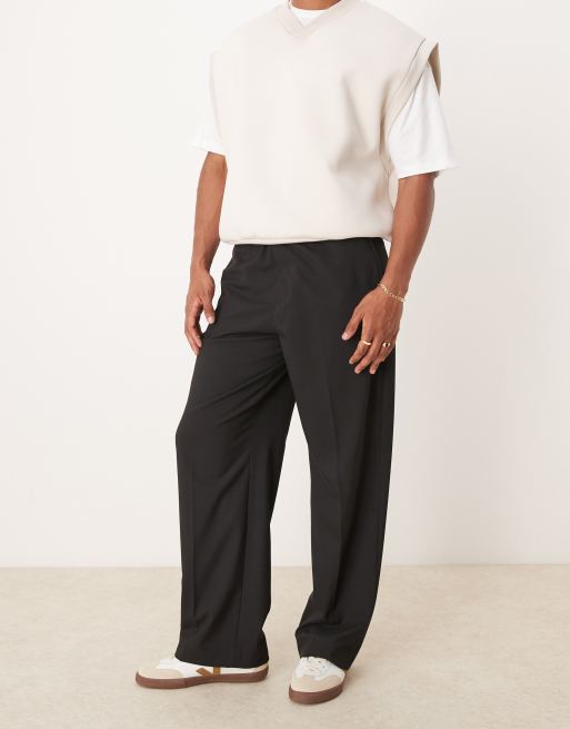 ASOS DESIGN pull on wide leg ankle grazer suit pants in black