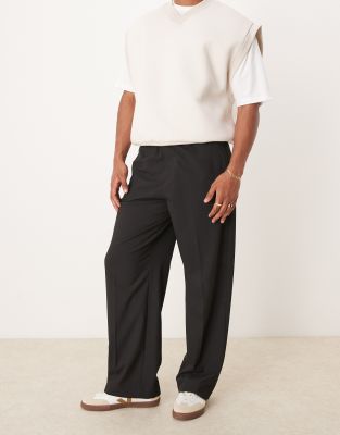 ASOS DESIGN ASOS DESIGN pull on wide leg ankle grazer suit trousers in black