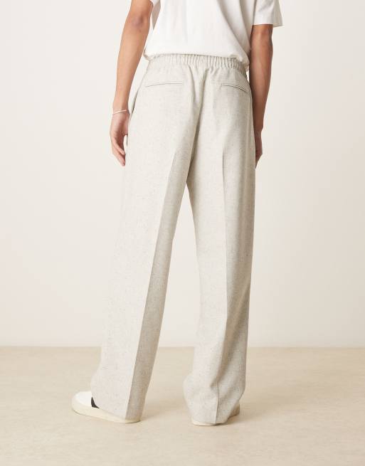 ASOS DESIGN pull on wide leg dress pants in gray textured slub - part of a set, 3 of 5