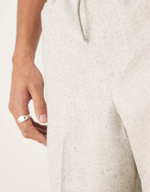 ASOS DESIGN pull on wide leg dress pants in gray textured slub - part of a set, 4 of 5
