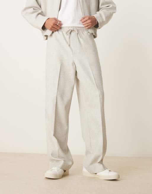 ASOS DESIGN pull on wide leg dress pants in gray textured slub - part of a set, 5 of 5