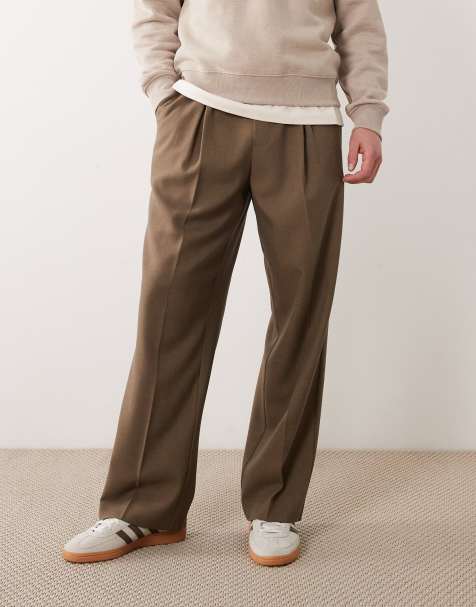 ASOS DESIGN pull on wide leg dress pants in olive green - view 1