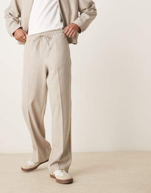 ASOS DESIGN pull on wide leg dress pants in stone texture slub
