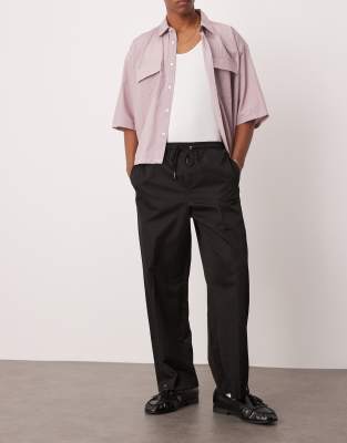 ASOS DESIGN pull on wide leg dress pants with hem snaps in black