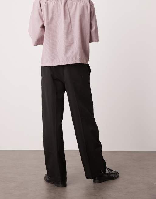ASOS DESIGN pull on wide leg dress pants with hem snaps in black