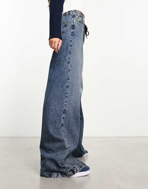 ASOS DESIGN pull on wide leg jean in mid blue, 4 of 5