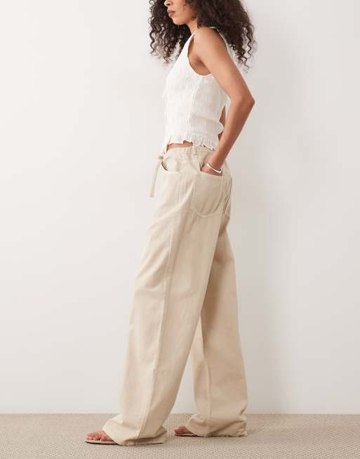 ASOS DESIGN pull on wide leg jean in stone wash, 2 of 5