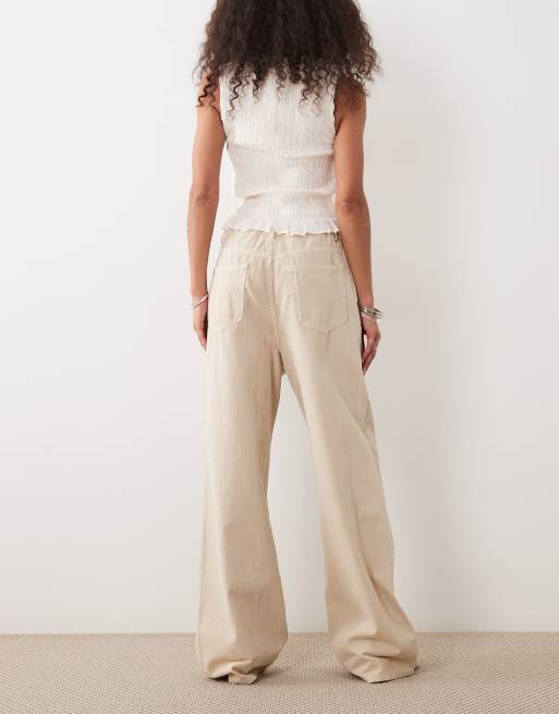 ASOS DESIGN pull on wide leg jean in stone wash, 3 of 5