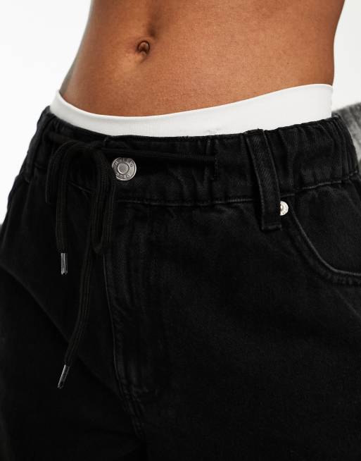 ASOS DESIGN pull on wide leg jean in washed black, 3 of 5