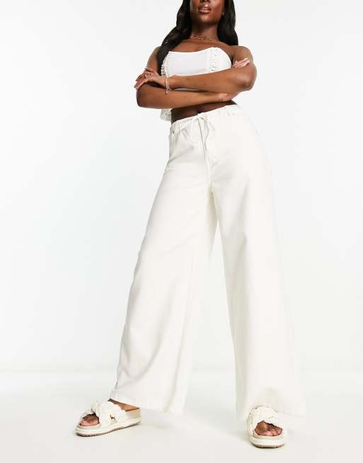 ASOS DESIGN pull on wide leg jeans in ecru