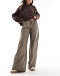 [ASOS DESIGN] ASOS DESIGN pull on wide leg pants in brown check-Multi L Brown Check