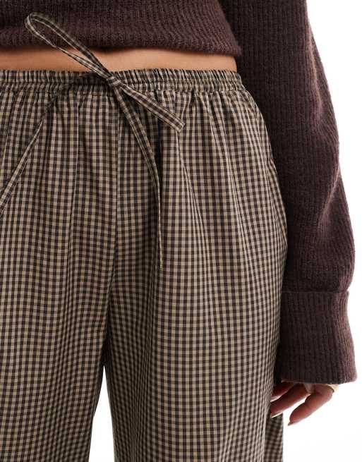 ASOS DESIGN pull on wide leg pants in brown check