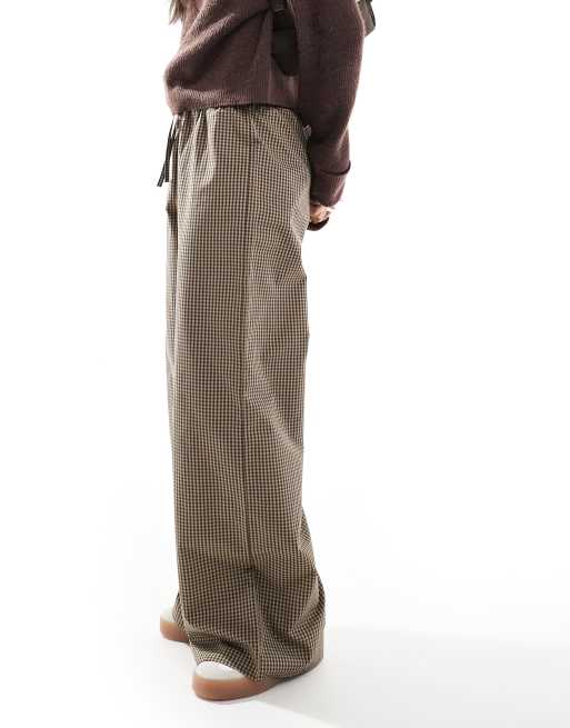 ASOS DESIGN pull on wide leg pants in brown check