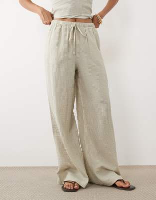 Asos Design Pull On Wide Leg Pants In Green