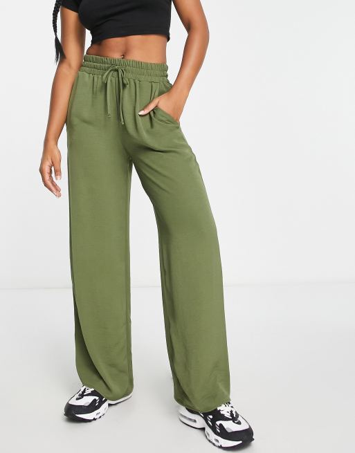 ASOS DESIGN Curve oversized plisse shirt and wide leg pants set in khaki