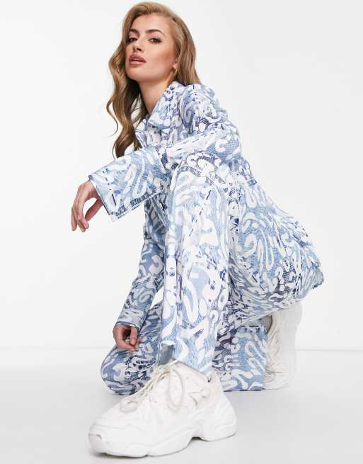 ASOS DESIGN pull-on wide leg pants in satin question mark print - part of a set