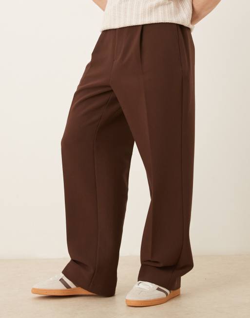 ASOS DESIGN pull on wide leg pants with front pleats and chunky belt loops in tan