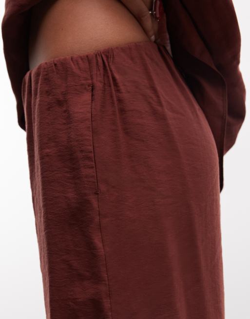 ASOS DESIGN pull on wide leg pants with split in chocolate (part of a set), 4 of 5