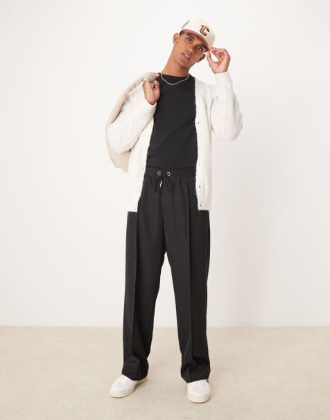 ASOS DESIGN pull on wide leg smart trouser in black - view 1