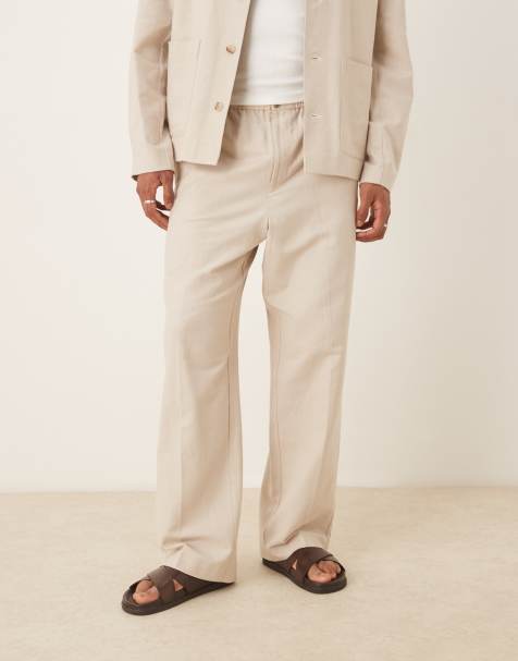 ASOS DESIGN pull-on wide leg suit pants with linen in ecru - view 1