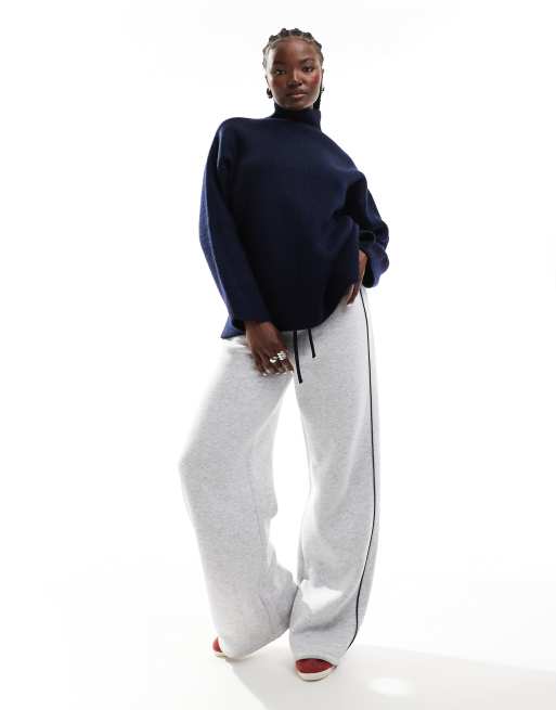 ASOS DESIGN pull on wide leg sweatpants with side stripe in heather gray