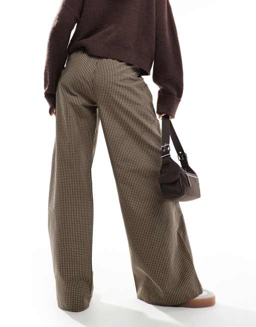 ASOS DESIGN pull on wide leg pants in brown check