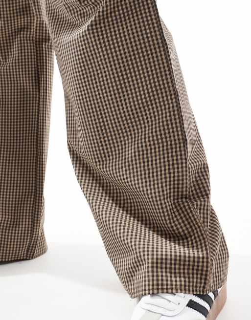 ASOS DESIGN pull on wide leg pants in brown check
