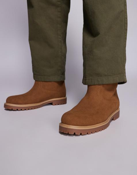 ASOS DESIGN pull on worker boots in tan - view 1