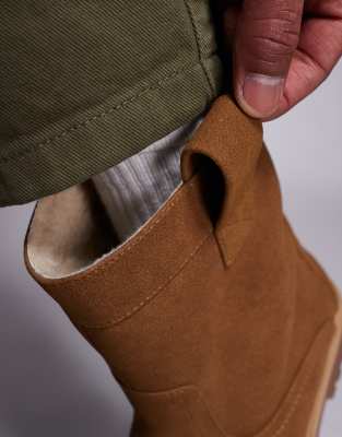 Asos Design Pull On Worker Boots In Brown