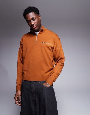 ASOS DESIGN - Pull oversize à col cheminée zippé et poche avant - Marron - view 1