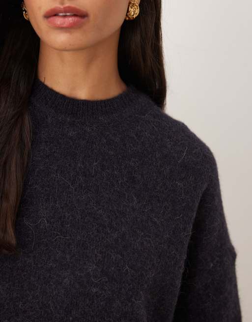 ASOS DESIGN - Pull oversize à col ras de cou en alpaga et laine de qualité supérieure - Marine ardoise, 3 de 4