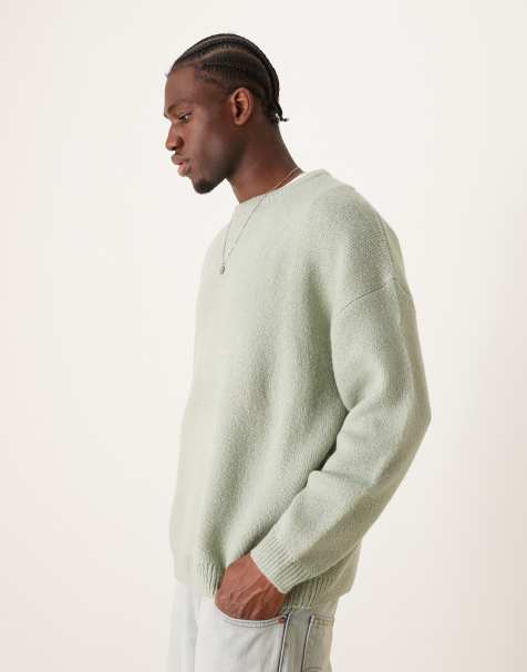 ASOS DESIGN - Pull oversize à col ras de cou en maille brossée - Vert sauge - view 1