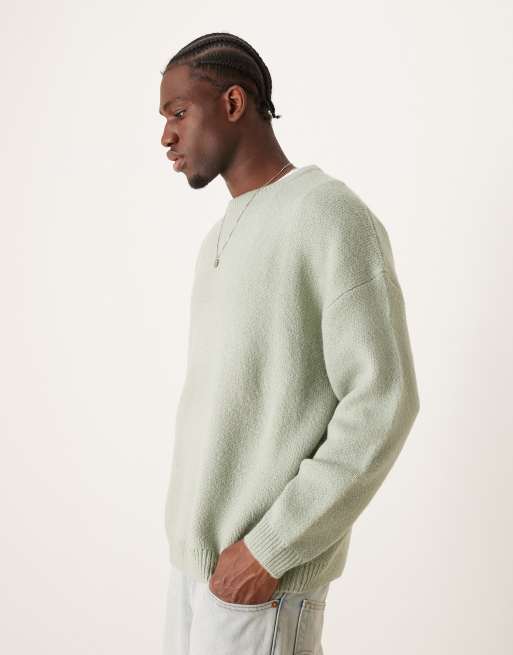ASOS DESIGN - Pull oversize à col ras de cou en maille brossée - Vert sauge